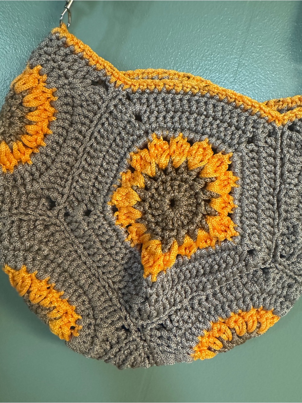 Crocheted Crossbody Bag in Brown and Orange – Boho Floral Accent - Picture 3 of 4